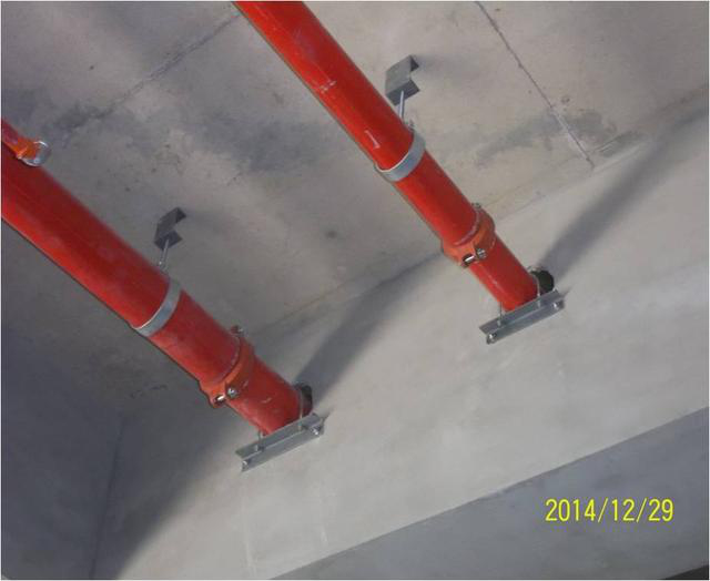 主管道穿梁,穿墙处应增设固定支架, 消火栓系统干管道支吊架安装重点
