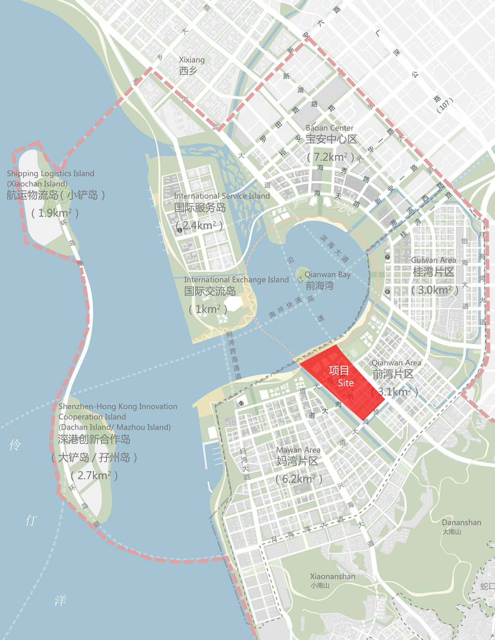 前海城市新中心规划中八,十单元位置示意图